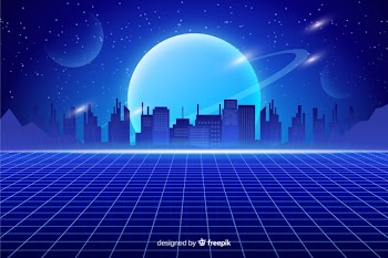 Colorful retro futuristic landscape background Free Vector