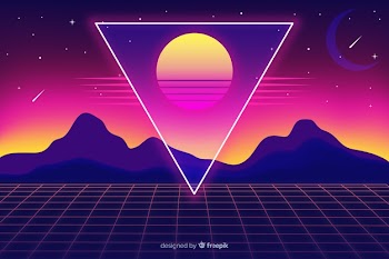 Colorful retro futuristic landscape background Free Vector
