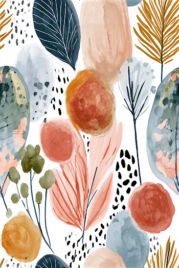 Colorful Retro Peach and Leaf Print Design