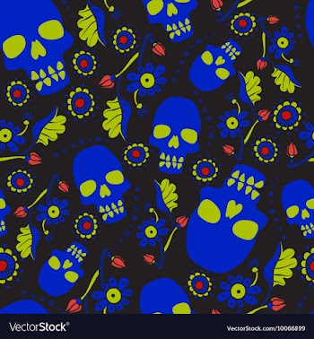 Colorful seamless pattern with flowers and skulls vector image