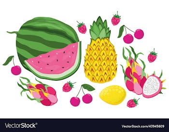 colorful set of sweet juicy fruits and berries