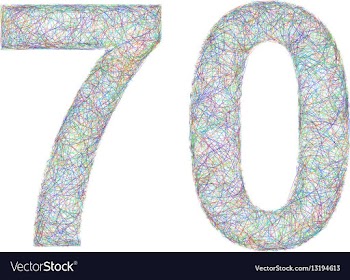 Colorful sketch anniversary design - number 70 vector image