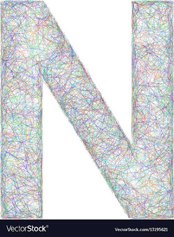 Colorful sketch font design - letter N vector image