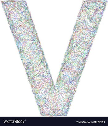 Colorful sketch font design - letter V vector image