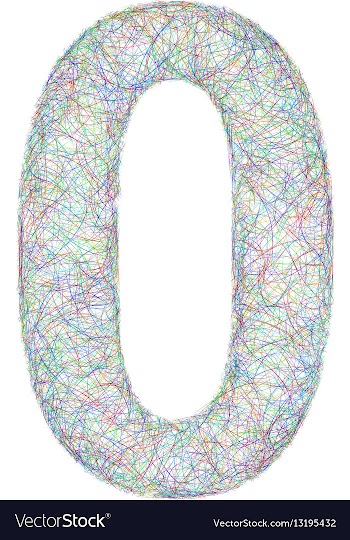 Colorful sketch font design - number 0 vector image