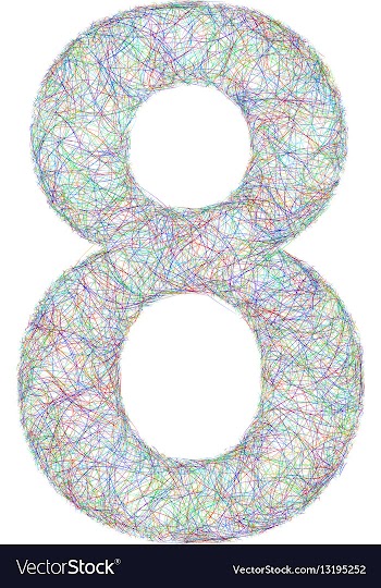 Colorful sketch font design - number 8 vector image
