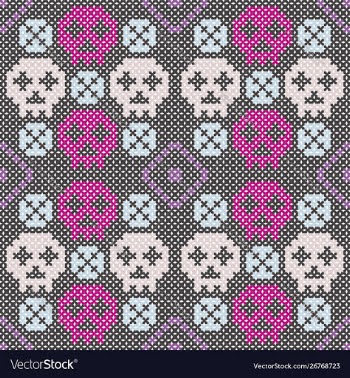 Colorful skull pattern with embroidery style vector image