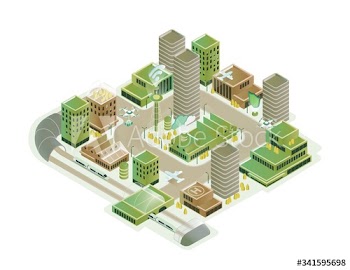 Colorful smart city isometric model vector illustration