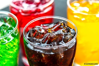 Colorful soda drinks macro shot