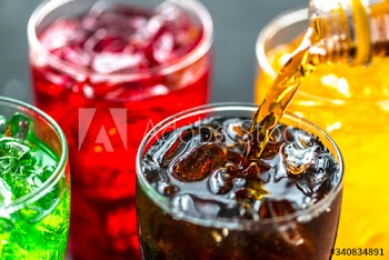 Colorful soda drinks macro shot
