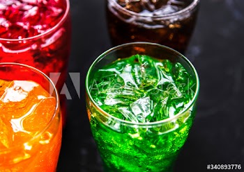 Colorful soda drinks macro shot