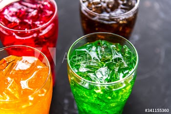 Colorful soda drinks macro shot
