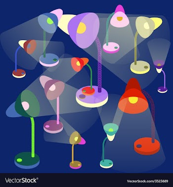 Colorful table-lamps on dark-blue background vector image