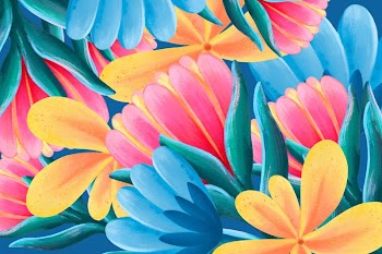 Colorful tropical flowers background, drawing | Free Photo Illustration - rawpixel