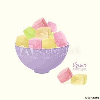 Colorful Turkish delight or rahat lokum and nougat in bowl isolated on light background