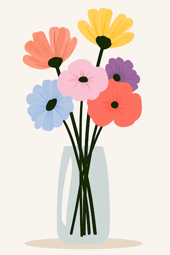 Colorful Vase of Forward-Facing Flowers