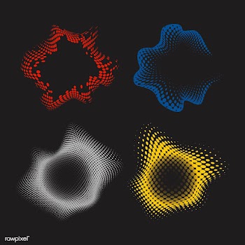 Colorful wavy halftone badges vector set | Free stock vector - 542498