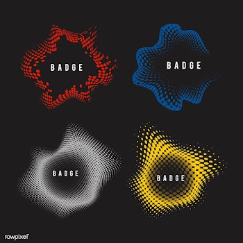 Colorful wavy halftone badges vector set | Free stock vector - 542527