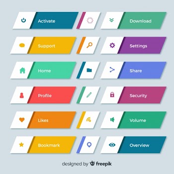 Colorful web design button collection with flat design Free Vector