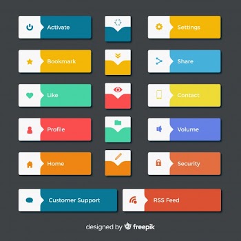 Colorful web design button collection with flat design Free Vector