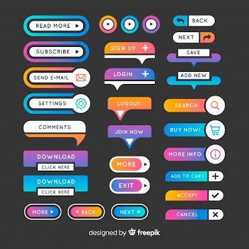 Colorful web design button collection with flat design Free Vector