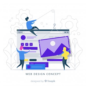 Colorful web design concept with flat design Free Vector