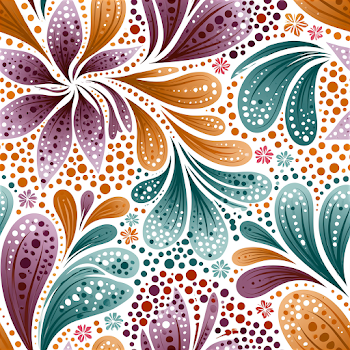 Colorful Whimsical Botanical Doodle Dot Pattern