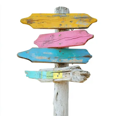 Colorful Wooden Signpost on the Beach Colorful Wooden Signpost on the Beach