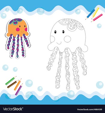  					Coloring book jellyfish vector image														