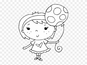 Coloring Page Of Girl With Balloon - Girl Coloring Pages Clipart