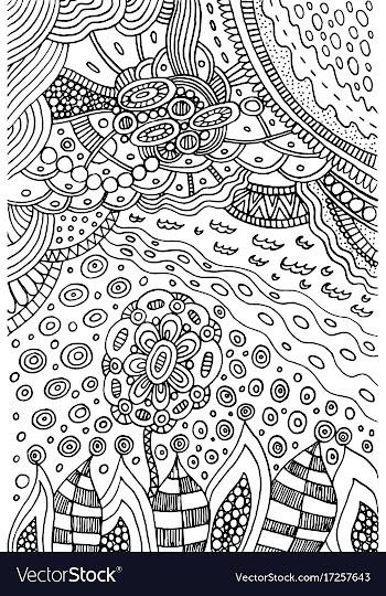 Coloring page with doodle flower and landscape vector image