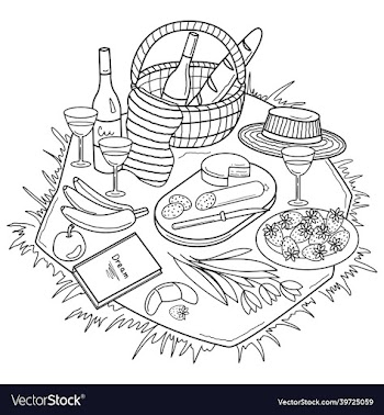 coloring picnic basket with bottle of wine