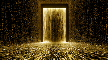 Colossal Gateway of Light in a Black-and-Gold Void