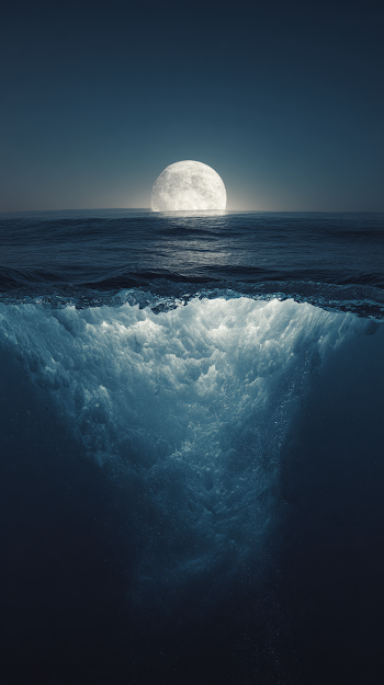 Colossal Moon Over Gravitational Ocean