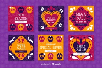 Coloured día de muertos posts for social media Free Vector