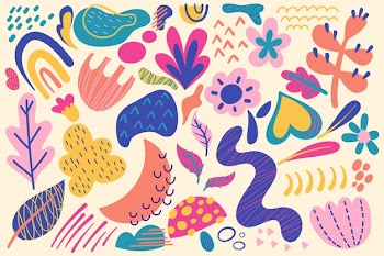 Colourful crowded organic shapes background Free Vector