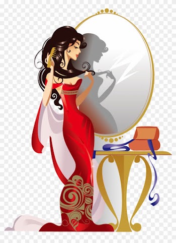 Comb Cartoon Girl Illustration - Girl In The Mirror Cartoon