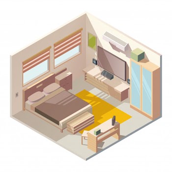 Comfortable bedroom interior isometric vector Free Vector