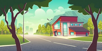 Comfortable dwelling in clean place outside the town cartoon Free Vector