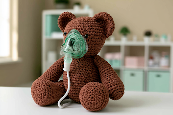 Comforting Teddy Bear with Nebulizer Mask in Healthcare Setting