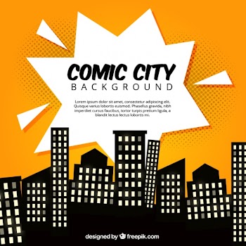 Comic city with silhouettes of buildings Free Vector