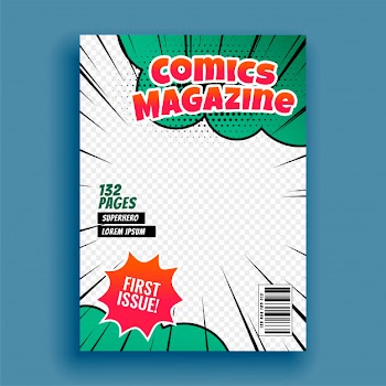 Comic magazine book cover page template Free Vector