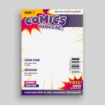 Comic magazine cover template design Free Vector