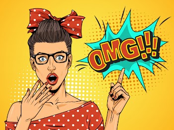 Comic surprised pretty girl on halftone background Free Vector
