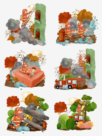 Commercial Hand-painted Firefighters Fire Fighting Large-scale ...