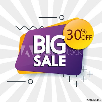 commercial label with big sale offer lettering and thirty percent discount design