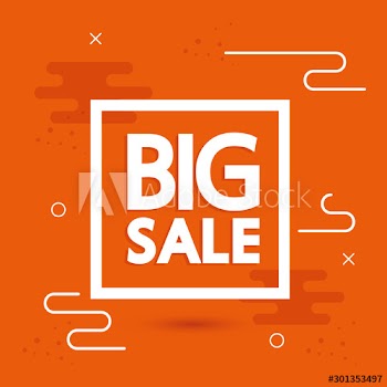 commercial label with big sale offer lettering design