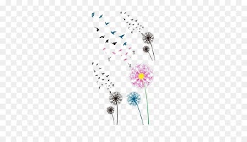 Common Dandelion Bird Tattoo Flash - Colorful dandelion 