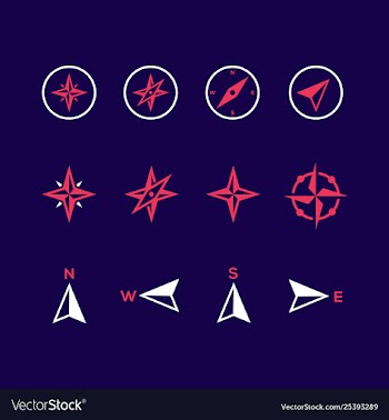 Compass icons on purple background vector image