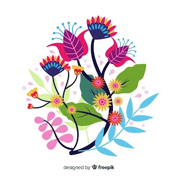 Composition with blossom flowers and branches with leaves Free Vector